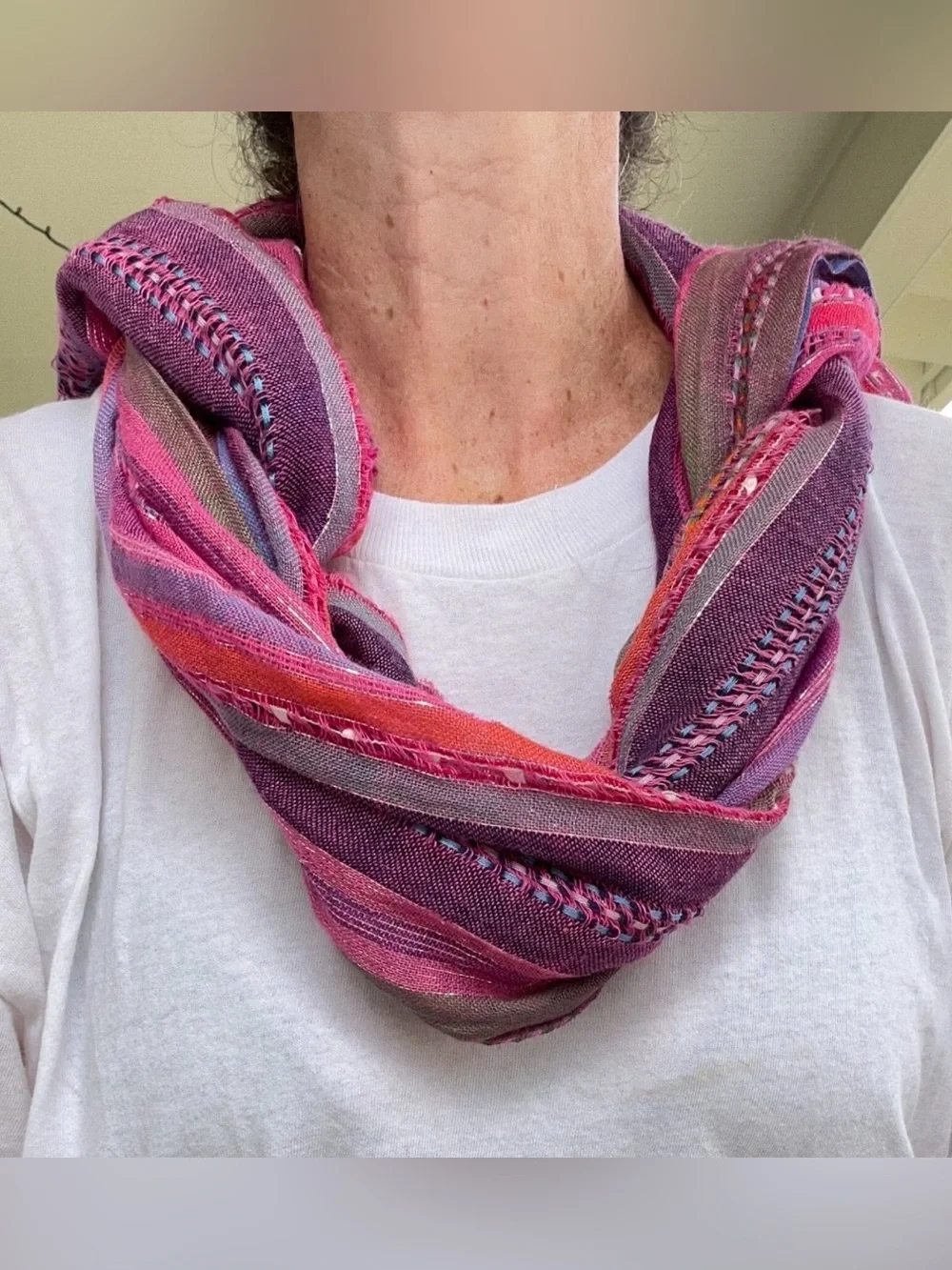 Boho Woven Fringe Scarf | Purple, Pink Artisan Wrap| Soft Lightweight